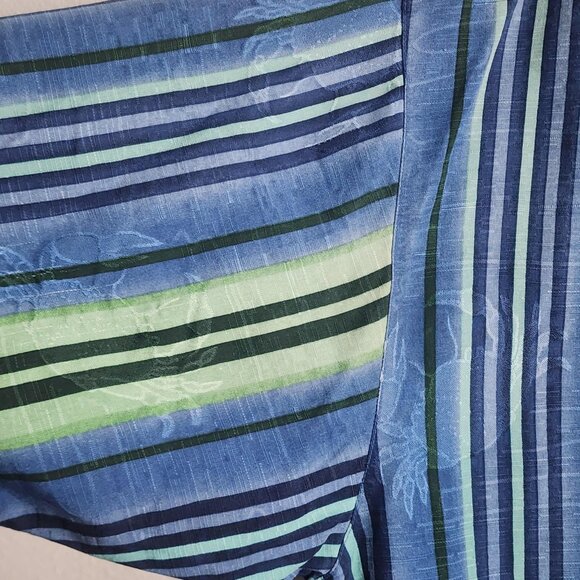 Tommy Bahama Shirt Mens Large Blue Green 100% Silk Relax Striped Hawaiian Camp - Picture 3 of 12
